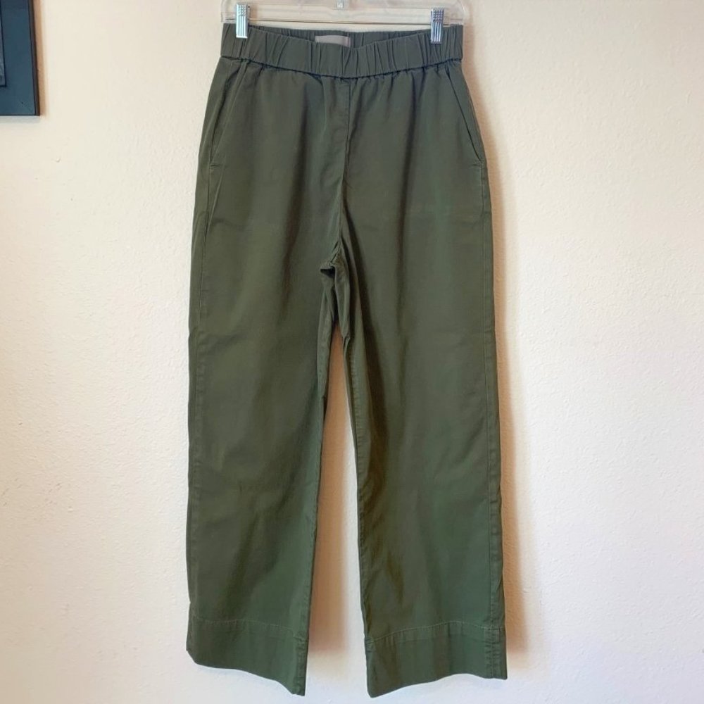 Everlane Green Cotton Twill Elastic Waist Straight Leg Easy Pants